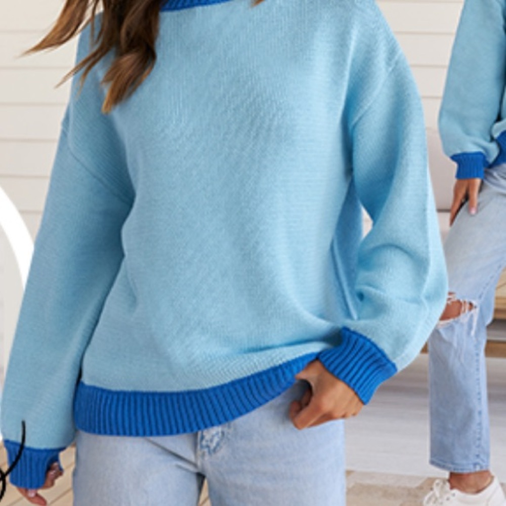 ZESICA Sweater Women's Casual Long Sleeve Crew Neck knit pullover Large Blue